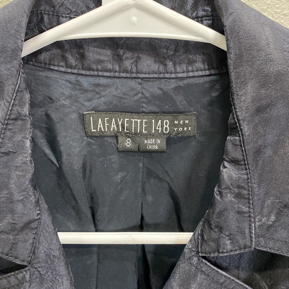 Lafayette 148 New York 100% Silk Cropped Trench Coat blue black - Picture 2 of 9